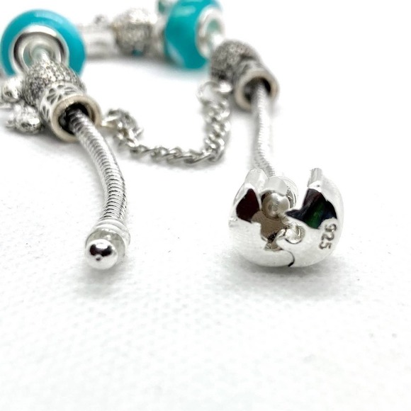 SILVER Plated Blue Elsa Disney Snake Style Charm Bracelet - Picture 6 of 8